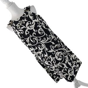 KIM ROGERS! BLACK & WHITE FLORISH SWIRL DRESS, FRONT POCKET DETAIL! SZ 12
